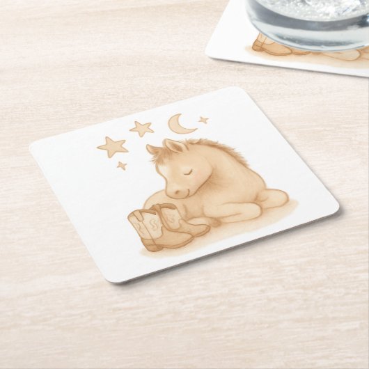 カウボーイブーツとフォール赤ちゃんシャワー スクエアペーパーコースター (アングル)