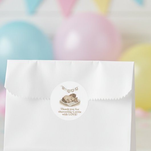 カウボーイブーツと子馬のベイビーシャワーステッカー ラウンドシール