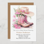 カウボーイブーツと帽子女性のカーボーイベビーシャワー 招待状 (正面/裏面)