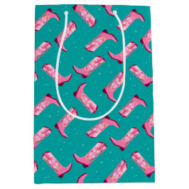 カウボーイブーツと花 ミディアムペーパーバッグ