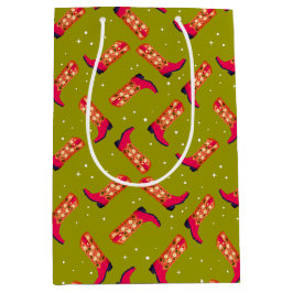 カウボーイブーツと花 ミディアムペーパーバッグ