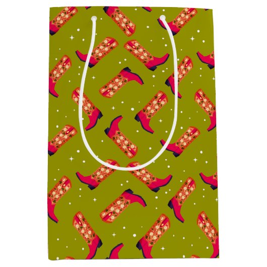 カウボーイブーツと花 ミディアムペーパーバッグ (正面)