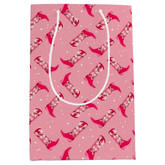 カウボーイブーツと花 ミディアムペーパーバッグ (正面)