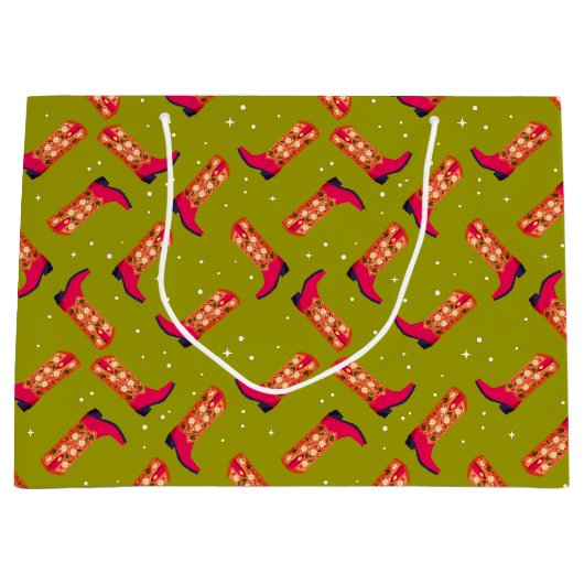 カウボーイブーツと花 ラージペーパーバッグ (正面)