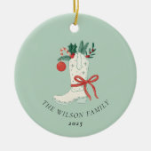 カウボーイブーツのクリスマス飾パーソナライズされたり セラミックオーナメント (正面)