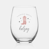 カウボーイブーツのパーソナライズドバチェロレッテパーティー ステムなしワイングラス (正面)