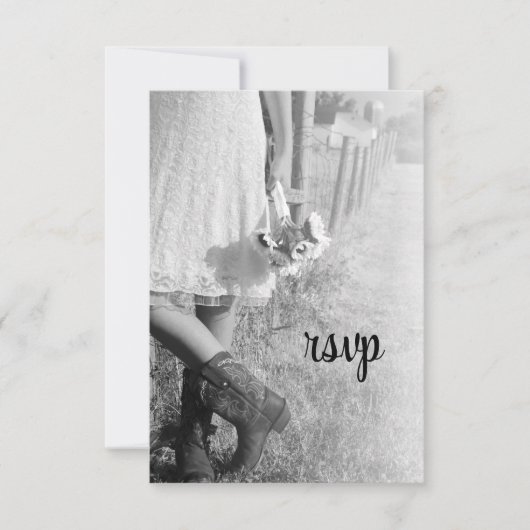 カウボーイブーツの花嫁ひまわりウェディングRSVP 出欠カード (正面)