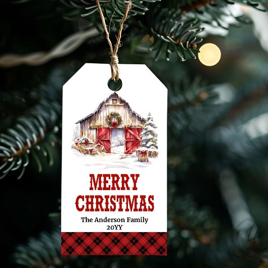 カウボーイブーツの赤緑牧場クリスマスタグ ギフトタグ
