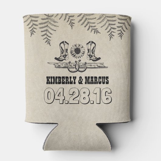 カウボーイブーツひまわり及び馬蹄形素朴 缶クーラー