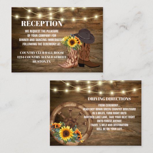 カウボーイブーツひまわり結婚の西の方向 エンクロージャーカード (正面/裏面)