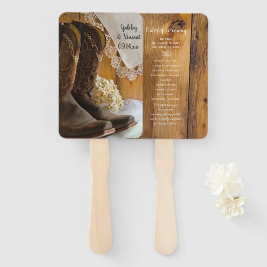 カウボーイブーツアンドレースウェスタン結婚式 プログラム ハンドファン (正面&裏面)