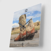 カウボーイブーツイエハウ番号付き壁時計 スクエア壁時計 (傾斜)