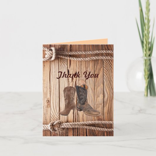 カウボーイブーツウェスタンカントリー感謝していウェディングユー サンキューカード (正面)