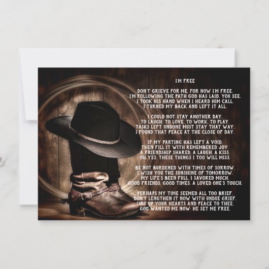 カウボーイブーツカウボーイハット葬儀記念サービス 招待状 (裏面)