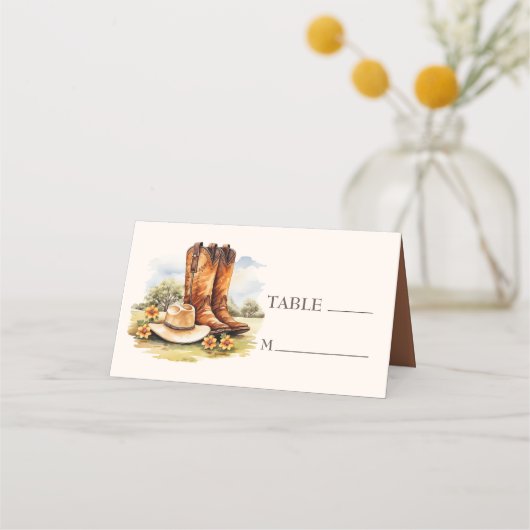 カウボーイブーツカントリーウェスタン結婚ズ プレイスカード (正面)