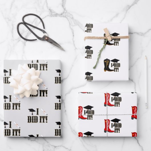 カウボーイブーツグラッドキャップと卒業証書 ラッピングペーパーシート (正面)