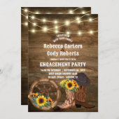 カウボーイブーツサンフラワーウェスタン婚約パーティ 招待状 (正面/裏面)