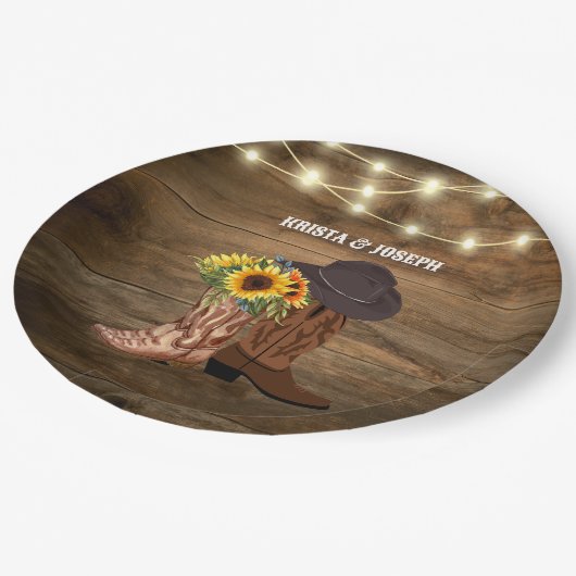 カウボーイブーツサンフラワーウェスタン結婚式の引き出物 ペーパープレート (アングル)