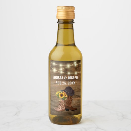 カウボーイブーツサンフラワーウェスタン結婚式の引き出物 ワインラベル (正面)