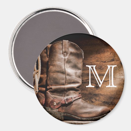 カウボーイブーツスパーカントリーモノグラムイニシャル磁石 マグネット (正面/裏面)