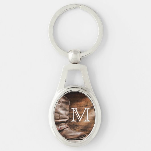 カウボーイブーツスパーカントリーロープウッドキーチェーン キーホルダー (正面)