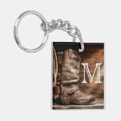 カウボーイブーツスパーカントリーロープウッドキーチェーン キーホルダー (正面左)