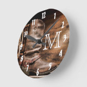 カウボーイブーツスパークアクモノグラムイニシャルウォールクロック ラウンド壁時計 (傾斜)