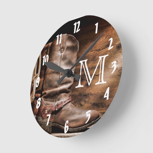 カウボーイブーツスパークアクモノグラムイニシャルウォールクロック ラウンド壁時計 (傾斜)