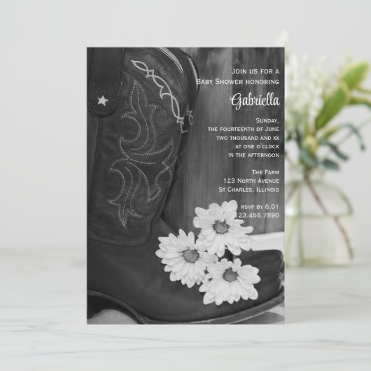 カウボーイブーツデイジーカントリーウェスタンベビーシャワー 招待状 (スタンド正面)