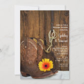 カウボーイブーツデイジーホースビットウェスタンウェディングシャワー 招待状 (正面)