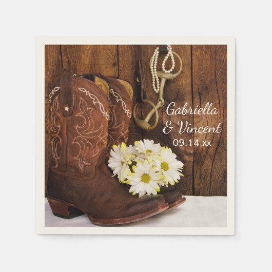 カウボーイブーツデイジーホースビットウェスタン結婚ズ スタンダードカクテルナプキン (正面)
