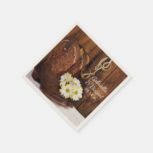 カウボーイブーツデイジーホースビットウェスタン結婚ズ スタンダードカクテルナプキン (角)