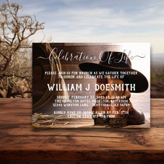 カウボーイブーツハット葬儀メモリアル 招待状