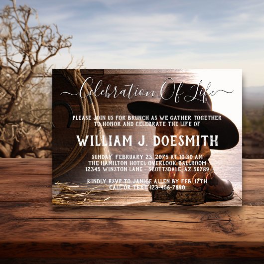 カウボーイブーツハット葬儀メモリアル 招待状