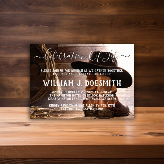 カウボーイブーツハット葬儀記念サービス 招待状