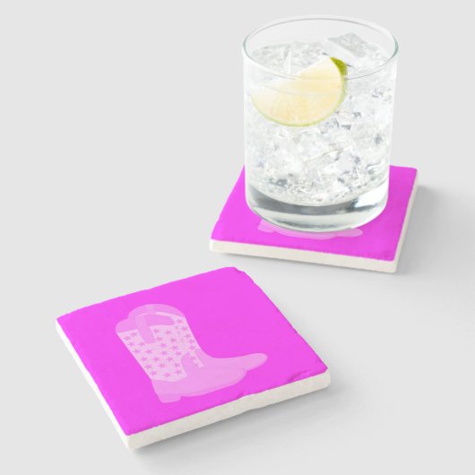 カウボーイブーツピンクの星 ストーンコースター (横)