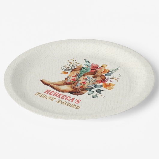 カウボーイブーツファーストロデオ誕生日紙プレート ペーパープレート (アングル)