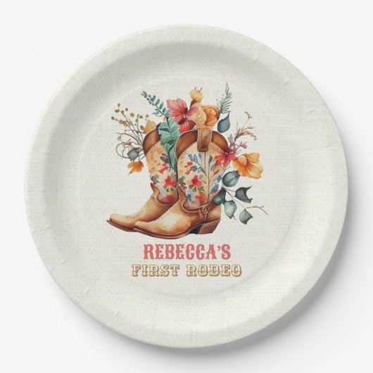 カウボーイブーツファーストロデオ誕生日紙プレート ペーパープレート (正面)