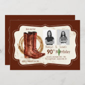 カウボーイブーツフォトバースデーパーティーへの招待 招待状 (正面/裏面)