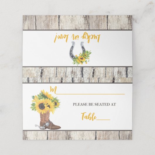 カウボーイブーツブライダルシャワーのひまわり プレイスカード (外部開封)