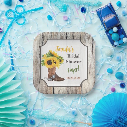 カウボーイブーツブライダルシャワーのひまわり ペーパープレート (パーティー)