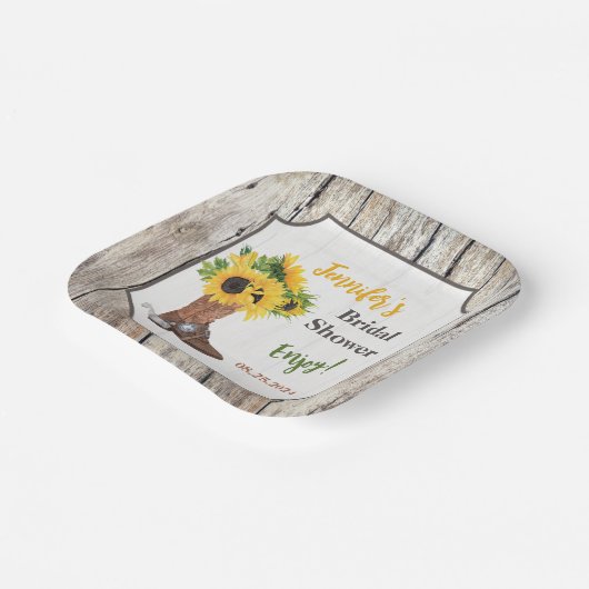 カウボーイブーツブライダルシャワーのひまわり ペーパープレート (傾斜あり)