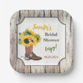 カウボーイブーツブライダルシャワーのひまわり ペーパープレート (正面)