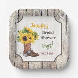 カウボーイブーツブライダルシャワーのひまわり ペーパープレート