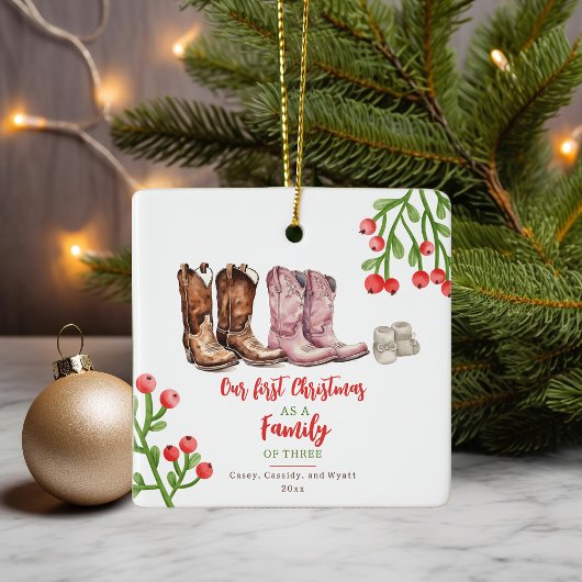 カウボーイブーツベビー初めてのクリスマス セラミックオーナメント