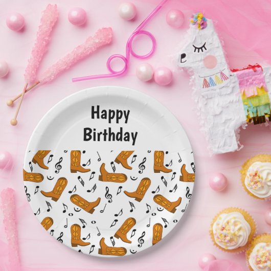 カウボーイブーツミュージックノート誕生日 ペーパープレート (パーティー)