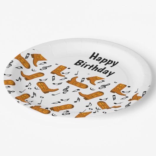 カウボーイブーツミュージックノート誕生日 ペーパープレート (アングル)
