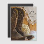 カウボーイブーツレースウェスタンウェディングデートを保存 マグネット招待状 (正面/裏面)