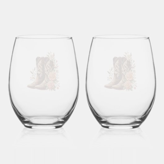 カウボーイブーツ付きカントリー西部の花 ステムなしワイングラス (裏面)