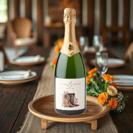 カウボーイブーツ付きカントリー西部の花 スパークリングワインラベル